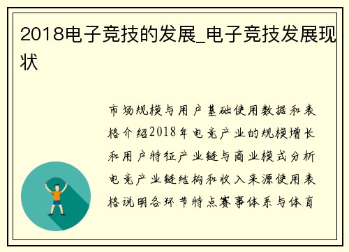 2018电子竞技的发展_电子竞技发展现状