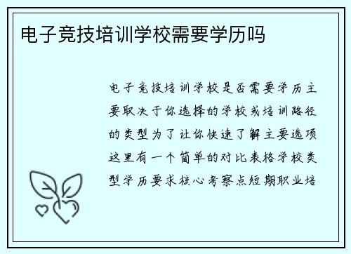 电子竞技培训学校需要学历吗